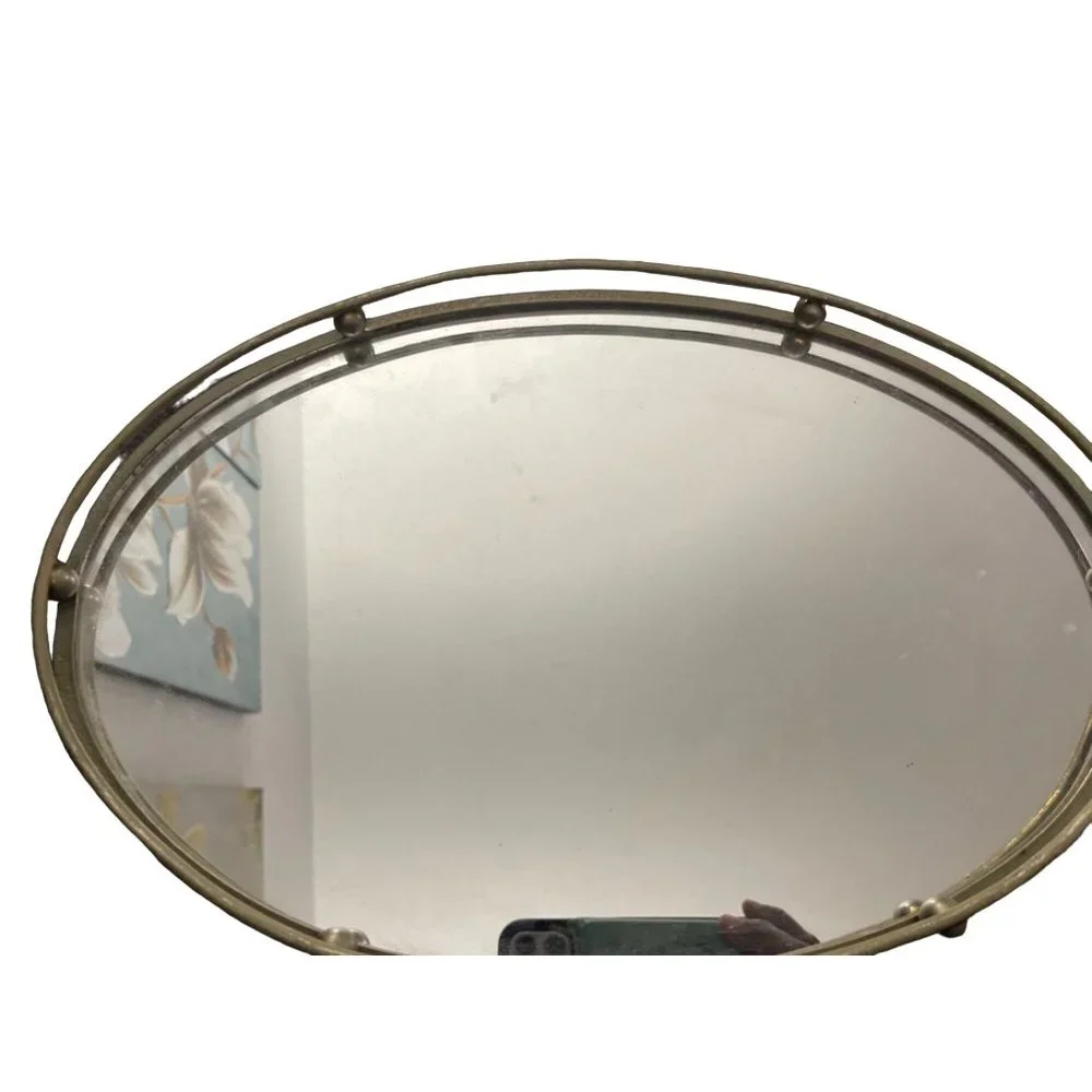 Vintage mirror vanity gray oval shape - Picture 2 of 4
